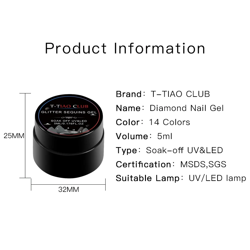 T-TIAO CLUB 5ml Holographic Glitter Sequins Nail Gel Polish Shiny Soak Off UV Gel Polish Nail Art Lacquer