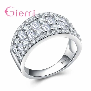 

Real 925 Sterling Silver Wedding Rings For Women Wide AAA Zircon CZ Jewelry Bague Bijoux Femme Engagement ring Accessories