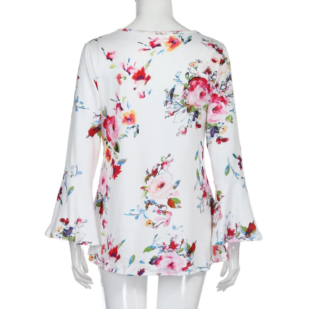 Блузка с цветочным принтом Расклешенным рукавом и v образным вырезом C1240|floral