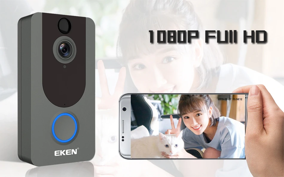 Eken V7 1080P смарт WiFi видео дверной звонок камера визуальный домофон с колокольчиком IP дверной звонок беспроводная домашняя камера безопасности