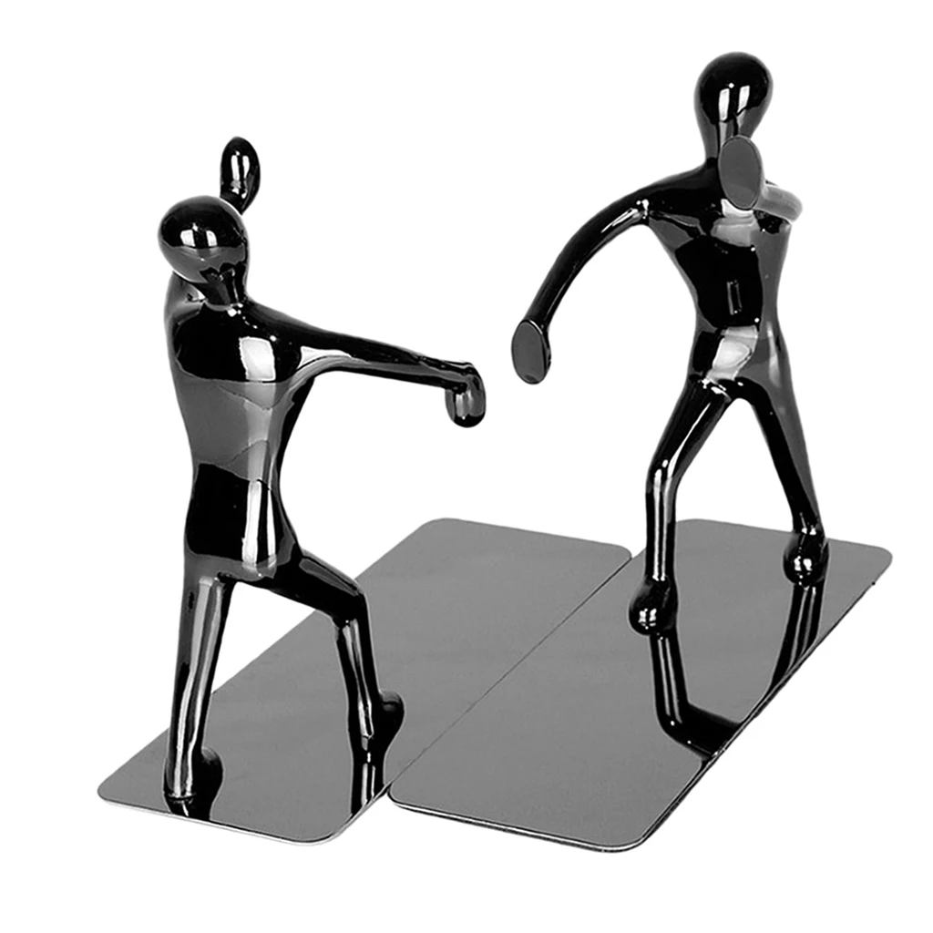Pair Heavy Duty Metal Kungfu Man Bookend Desktop Book Stands Bookshelves for Study Room Dorm Office Decoration