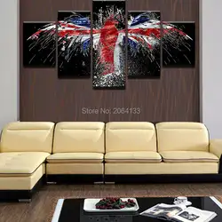 Современные холст роспись стены Книги по искусству фотографии для Гостиная Домашний Декор 5 Панель Орел британский флаг абстрактная