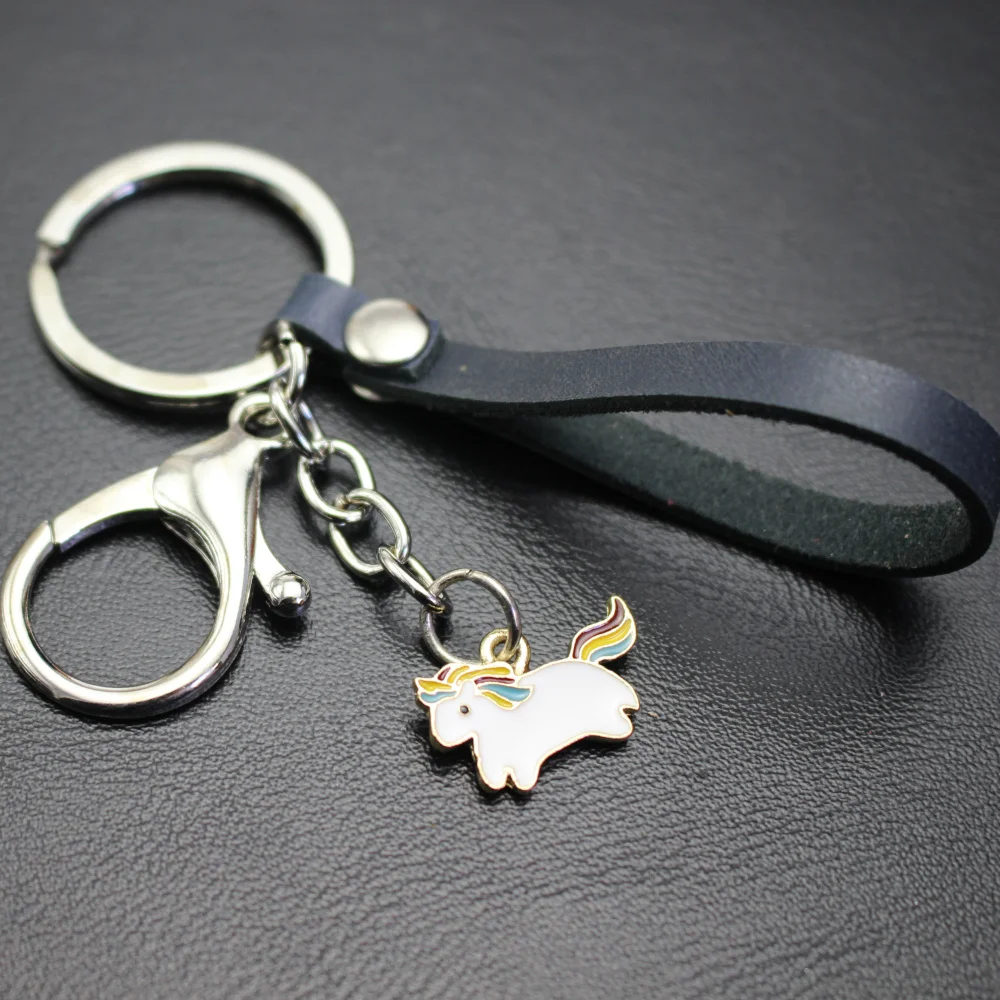 Cow Leather KeyChain Cute Miniature Horse Pendant Keyrings Car Key