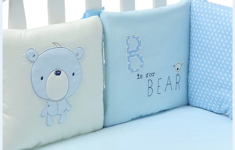 Детская кроватка бампер кровать Протектор Детские хлопковые детские постельные принадлежности 6 шт. хлопок Синий Подушка с медведем подушка для мальчика