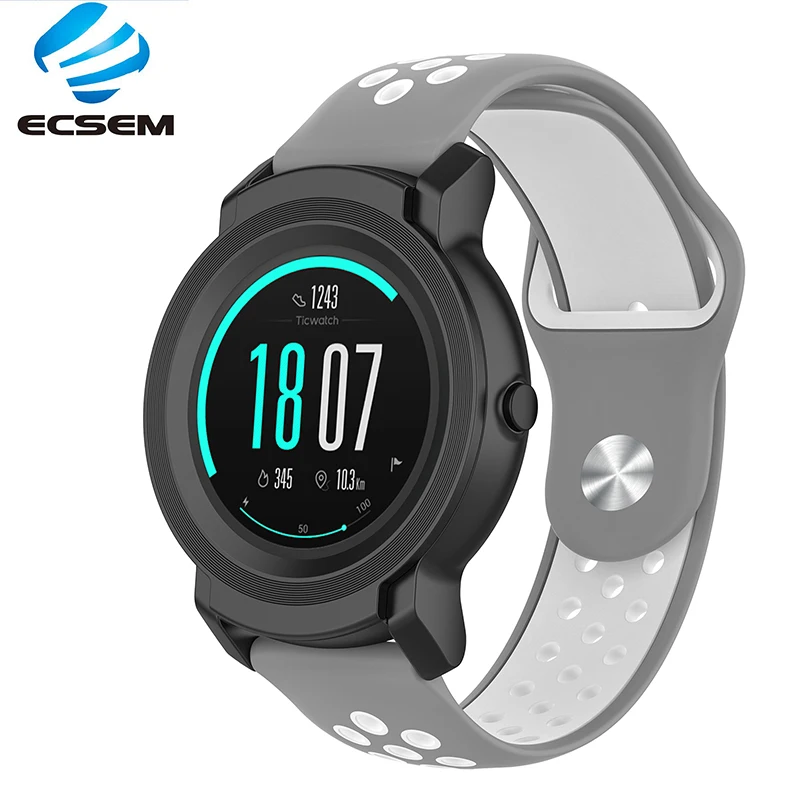 

ECSEM Two-tone silicone strap for Ticwatch E2 Breathable smart watch band 22MM Reverse buckle strap