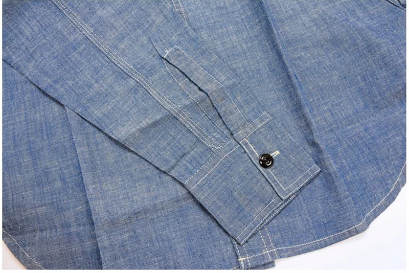 Винтажные рубашки из шамбре синие весенние мужские повседневные джинсовые рубашки