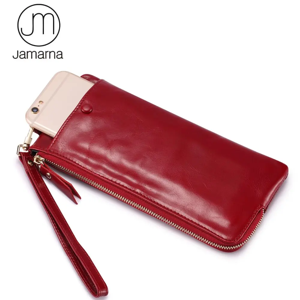 Jamarna Brand Women Wallets Genuine Leather Oil Wax Long Clutch Wallet Female Coin Purse Card Holder