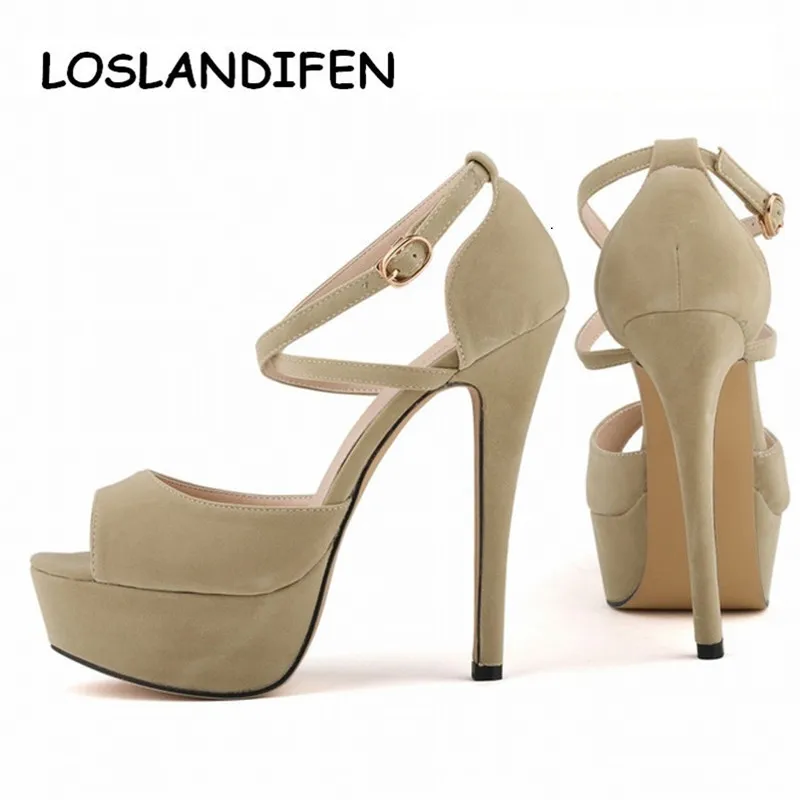 

LOSLANDIFEN Women Pumps Peep Toe Bridal Shoes Super High Heels Ankle Strap Shoes Pumps Platform Women Wedding Shoes 817-8VE