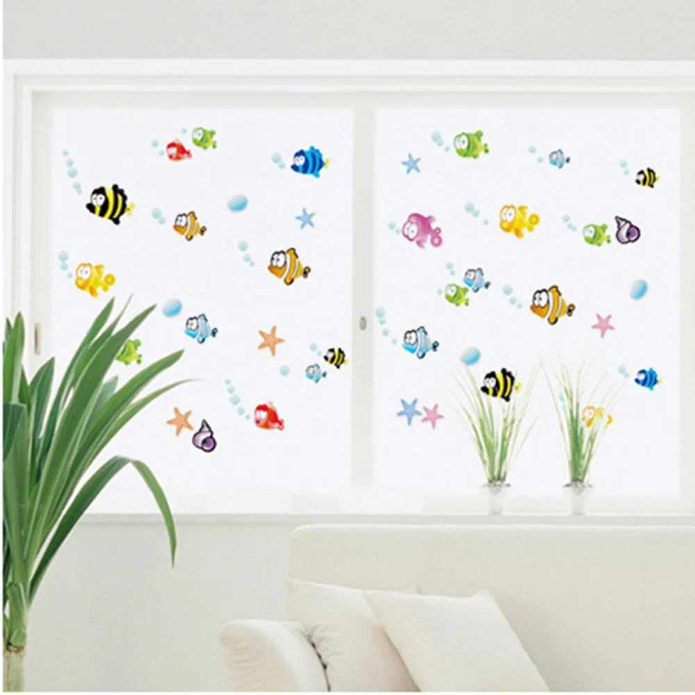 

Colorful Cute Fish Wall Stickers Vinyl PVC Cartoon Fish Wall Sticker for Kids Bathroom Home Decor Removable Happy Ocean Sticker