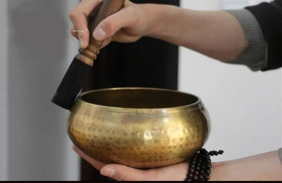 Ретро 1 комплект китайский стиль Йога тибетская медитация Поющая металлическая Латунная чаша с ручной светильник молотая чакра художественное украшение ремесло