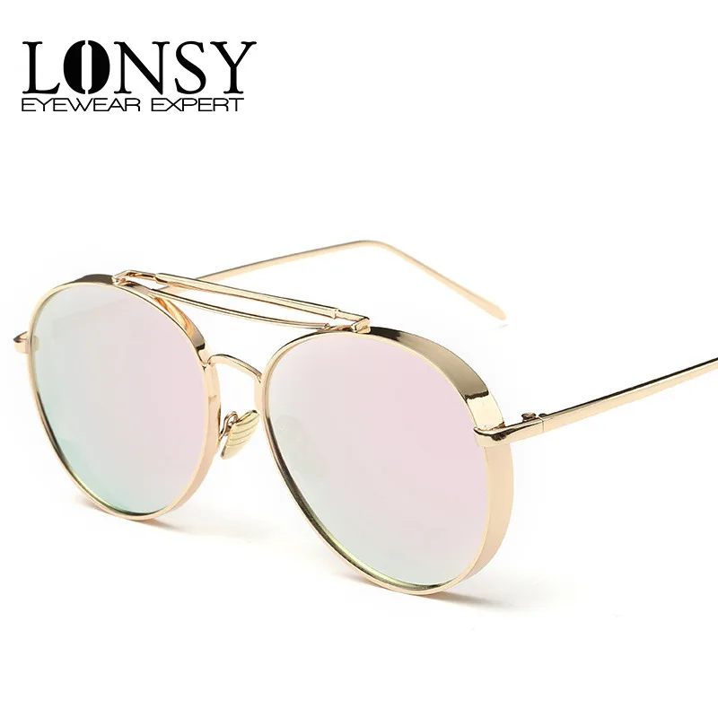 

LONSY Fashion Double Bridge Steampunk Sunglasses Women Coating Sun Glasses Unisex Brand Designer Vintage Sunglass UV400 Oculos