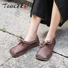 

Autumn and winter new square head flat shoes women retro leather lace bag shoes soft sole shoes