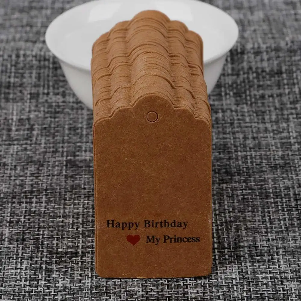birthday 3x5cm brown 3-5 см ручная работа 100 шт микс форма коричневая белая бумага подарочная этикетка буквы бирка Круглый Свадебный день рождения сувениры/печенье декоративная бирка - Цвет: birthday 3x5cm brown