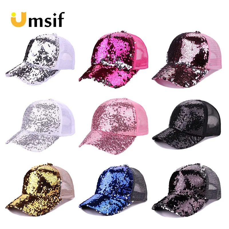 

New Fashion Woman Summer Sun Hats Solid Color Baseball Cap With Sequins Gold Thread Joker Cap Female Trucker Hat Snapback Caps
