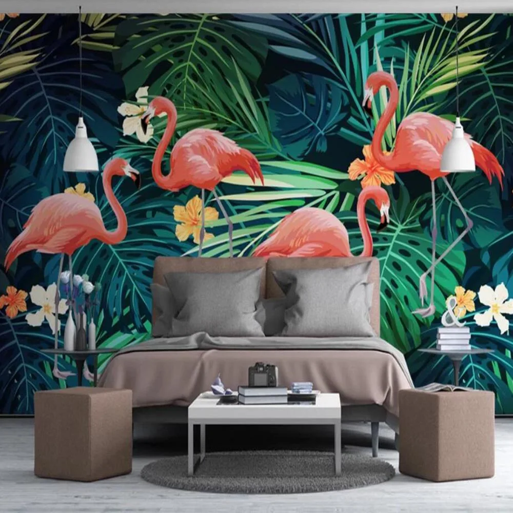 Tropical pink wall mural Flamingo wallpaper custom Printed Removable Self Adhesive paper by coloray Tropical pink wall mural Flamingo wallpaper custom Printed Removable Self Adhesive paper by coloray