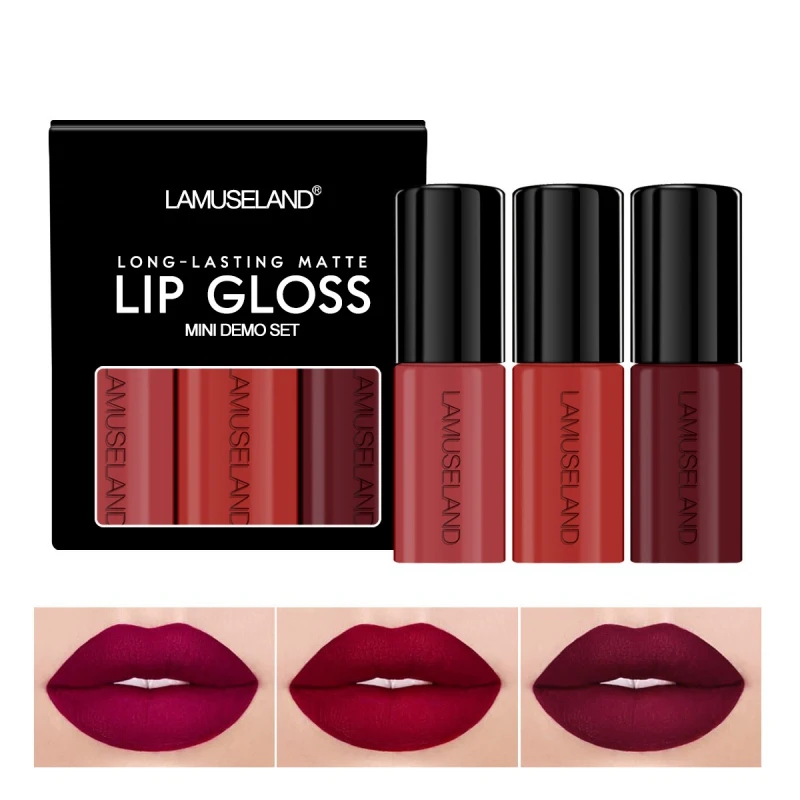 

3 Pcs Matte Lipstick Long-Lasting Liquid Lip Makeup Lipstick Easy To Wear Nude Red Lip Gloss Cosmetic