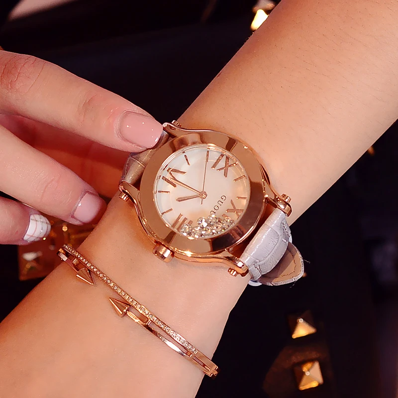 Guou Brand Luxury Rhinestone Women's Casual Leather Watches Fashion Diamond WristWatches Women Ladies Clock Bayan Kol Saati