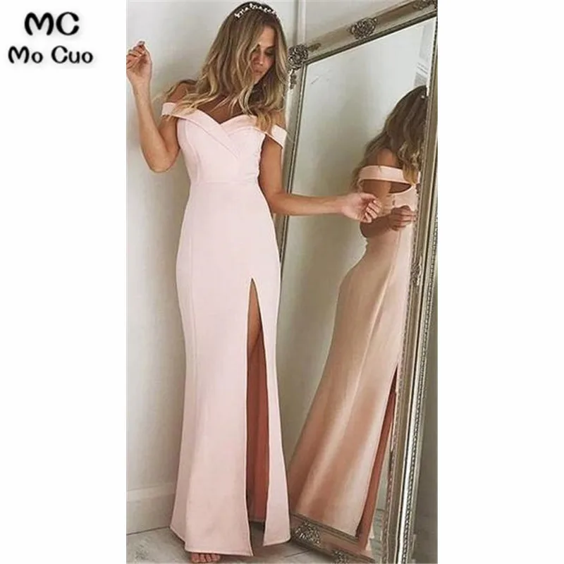 Off Shoulder Prom Dress With Slit Long 8th Graduation Dress Custom-made School Dance Dress