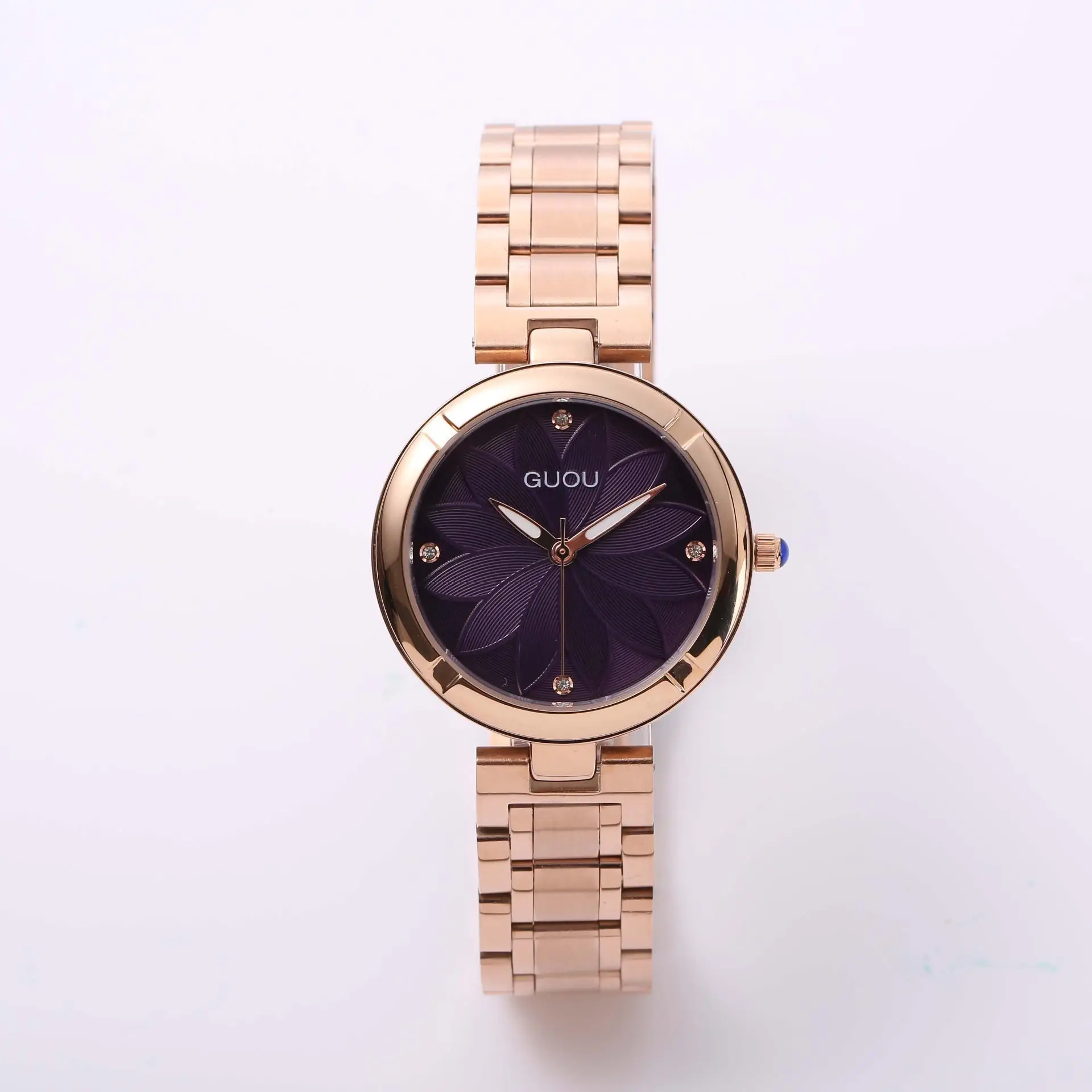 Новая мода Guou брендовые роскошные женские часы из натуральной кожи или часы из розовой стали простые повседневные женские часы подарок - Цвет: Purple Steel