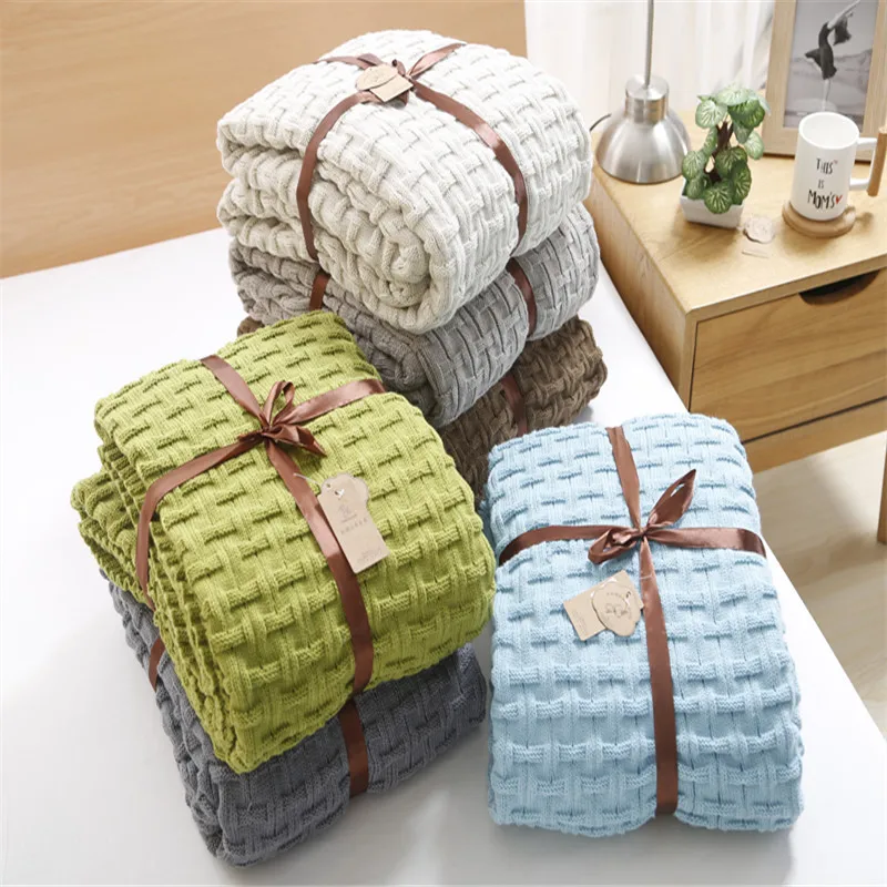 1 Piece Cotton Blanket Solid Color Throw Blanket On the Bed Sofa Queen