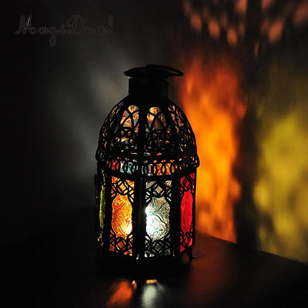 MagiDeal Moroccan Wall Hanging Colorful Glass Lamp Lantern Tea Light Candle Holder, Home Decorations Wedding Party Decor