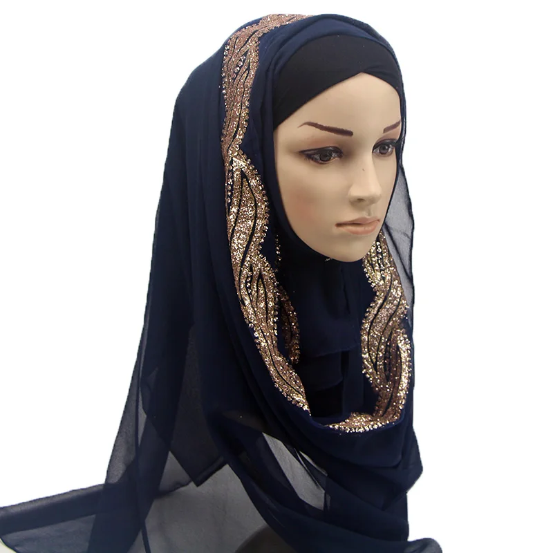 

1 pc Female solid color shinny Sequins GLITTER chiffon silk popular shawls muffler headband hijab summer muslim scarves/scarf
