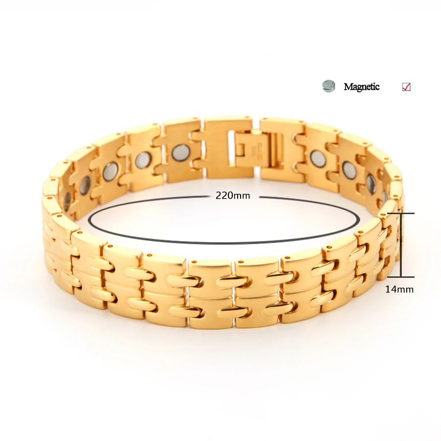 Модный золотой браслет 316L из нержавеющей стали, магнитный браслет, голограмма, стильный мужской золотой широкий браслет для взрослых