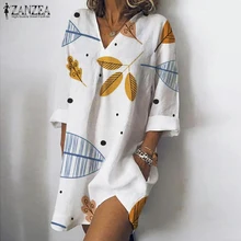 ZANZEA повседневное мини-платье с принтом женские сарафаны богемные с v-образным вырезом Короткие Vestidos женские 3/4 рукав туника вечерние халат большого размера