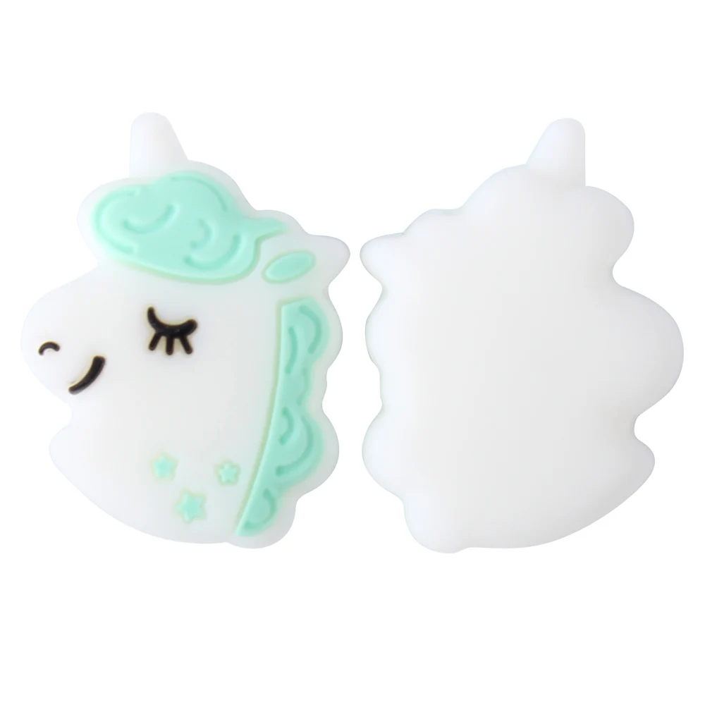 Keep&Grow 4pcs Unicorn Silicone beads Animal Teether Beads BPA Free Baby Teething Necklace DIY Infant Chewable Pacifier Chain - Цвет: 38-Mint Green