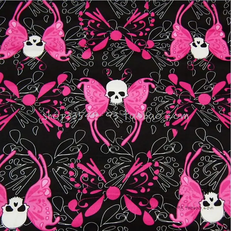

Width 140cm Charming Skull Fabric 100% Cotton Fabric butterfly Skull Printed Fabric Patchwork Sewing Material Diy Girl Dress
