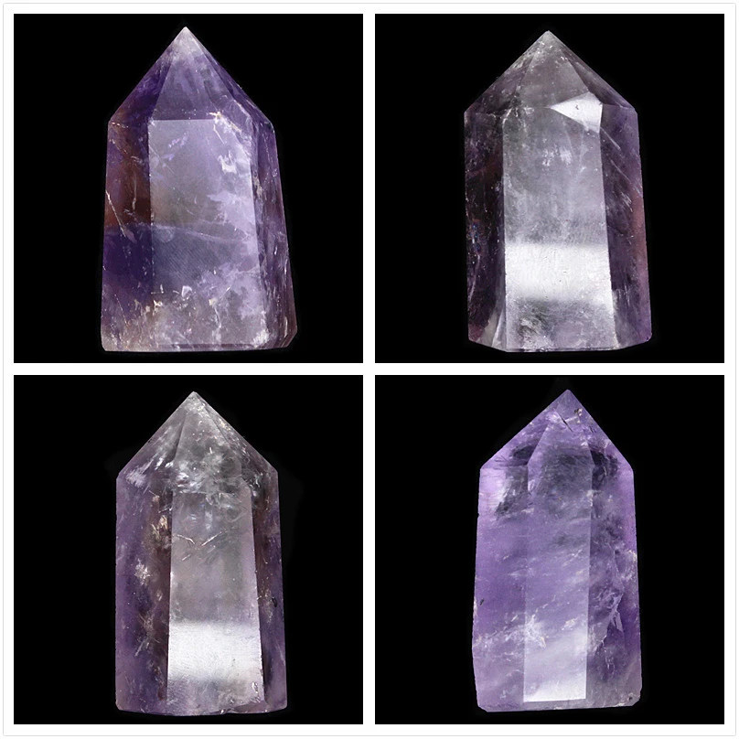 Natural high quality polished amethyst crystal hexagonal prism column