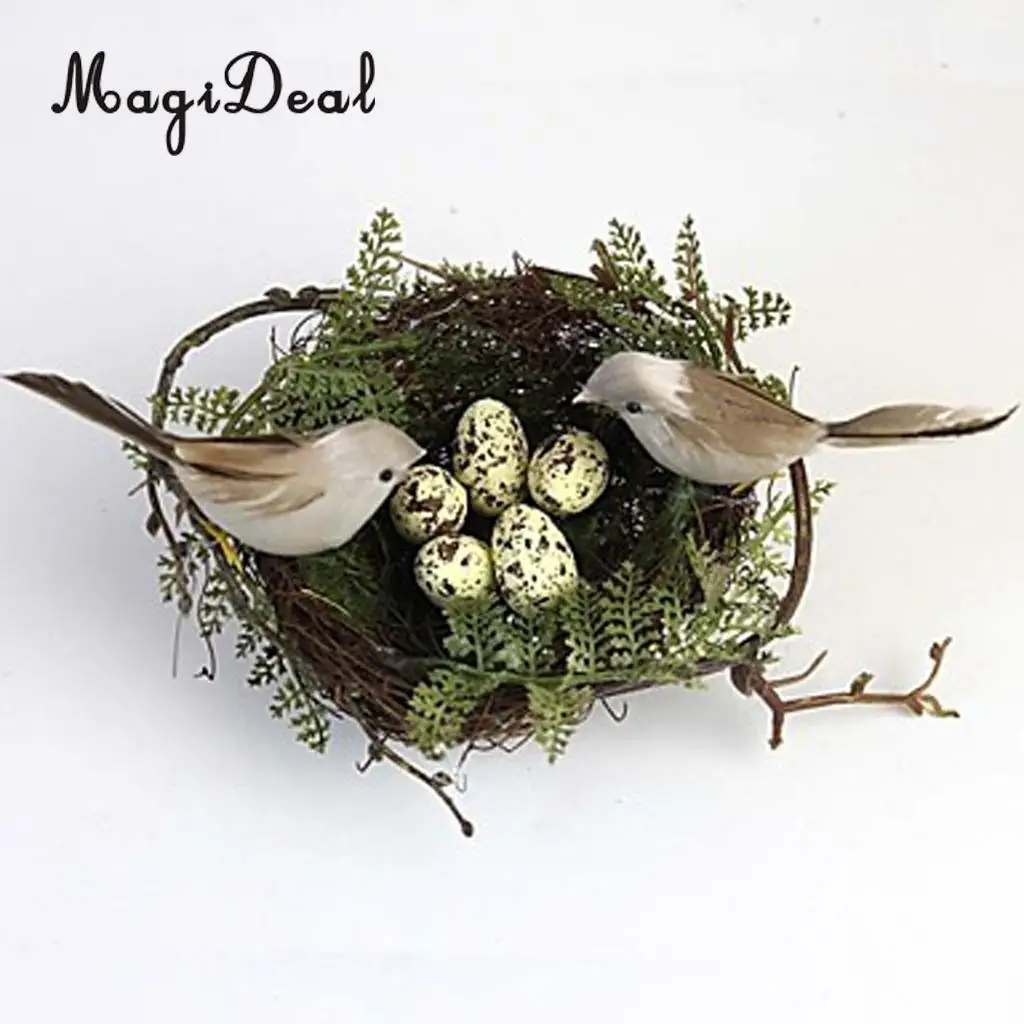 

MagiDeal A set of Bird Family 1 nest +2 artificial birds +5 Yellow bird eggs - Home/Garden/Cafe Decor Gift to kids