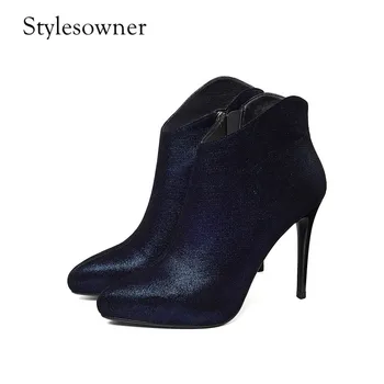 

Stylesowner Popular Fashion Design New Style Sheepskin Woman Short Boots High Heels Elegant Thin Heels Ankle Boots Sexy Shoes