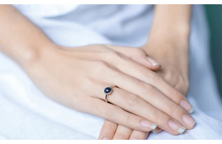 925 пробы серебряный модный Индивидуальный холодный ветер геометрический Шар Черный Агат открытие кольцо