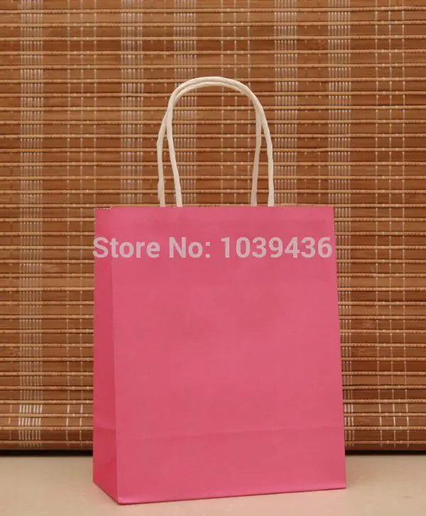 

Hot Sale 50pcs/lot Hot Pink Paper Bag 18x15x8cm Jewelry Boutique Packaging Gift Bag Favor Kraft Paper Gift Bags With Handles