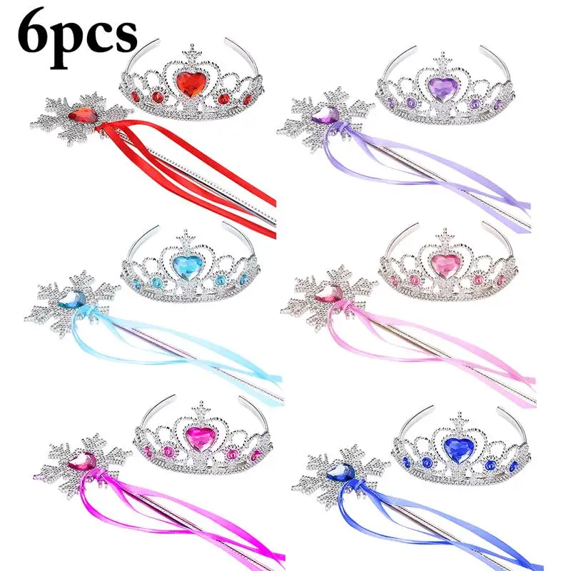 Children Shinning Princess Crown Hairbands For Girls Birthday Gift Jewelry Queen Diadem Children Hair Clip Magic Wand Sets - Цвет: Multicolor