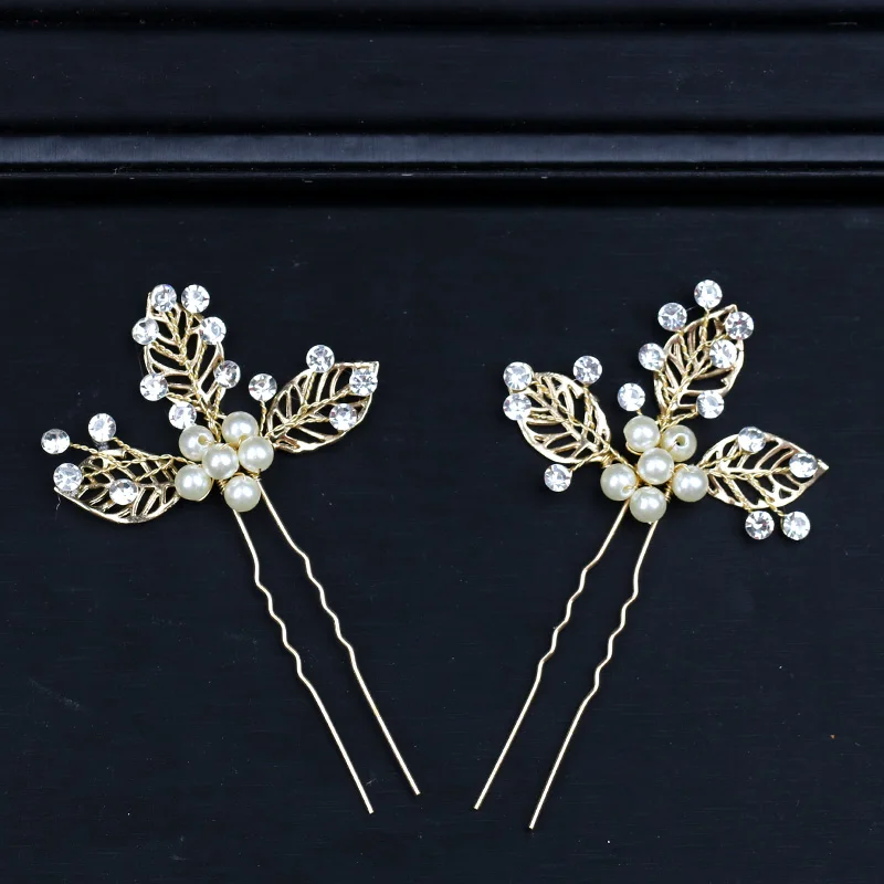 Gold Color  Pearl Leaf Hair pins  (1)