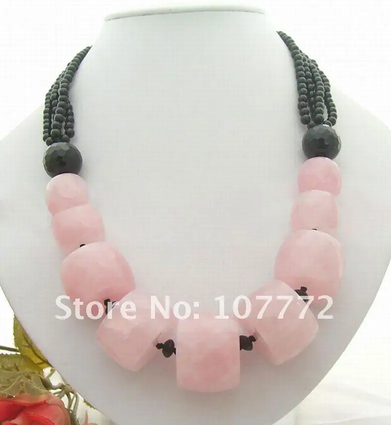 

Charming! Natural Onyx&Pink Semi-precious Stone Necklace