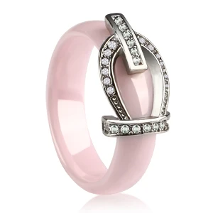 Новинка, Кристальное кольцо принцессы, корона, циркон, голубой, розовый, керамические обручальные кольца для женщин, девушек, невесты, свадебные модные ювелирные изделия - Цвет основного камня: Pink