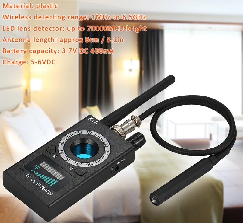 1MHz-6.5GHz K18 Multi-function Anti-spy Detector Camera GSM Audio Bug Finder GPS Signal Lens RF Tracker Detect Wireless Products