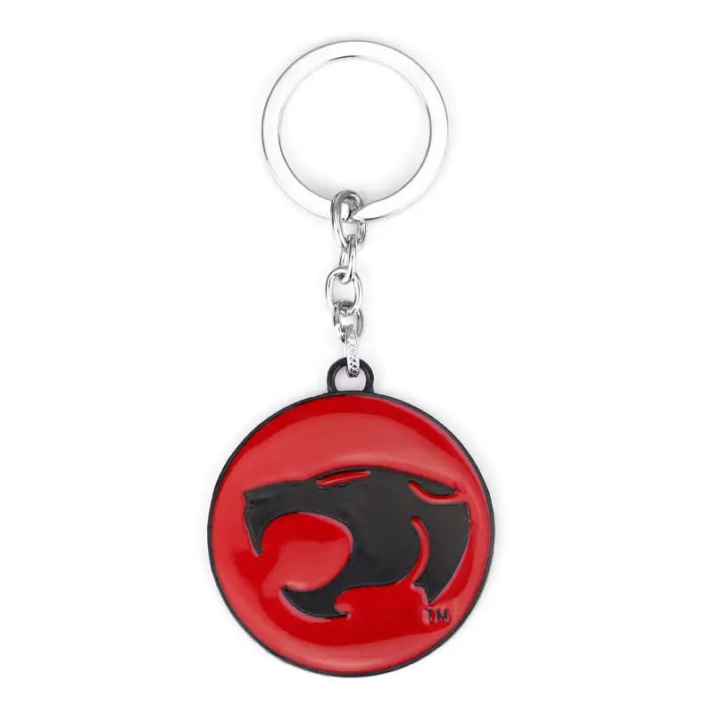

New Movie Jewelry Thundercats Keychain Panther Shield Key Chain Wholesale Anime ThunderCats Red Enamel Leopard Head Keychain