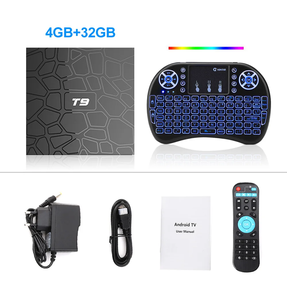 VONTAR T9 Android tv Box Android 9,0 4 ГБ 32 ГБ 64 Гб Smart tv Rockchip 1080P H.265 4K GooglePlay 2 Гб 16 Гб медиаплеер PK H96 max - Color: T9 4G32G i8 backlit