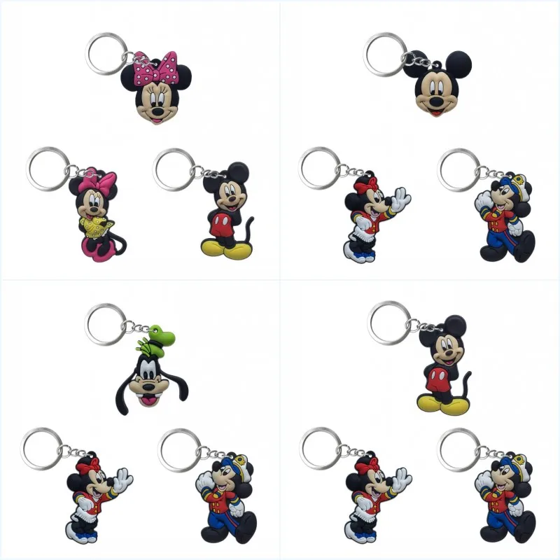 

3pcs/lot Classic Figure Mickey Minnie Cartoon Keychain PVC Charm Keyring Key Cover/Holder Tinket Key Ring Kid Favor Gift Jewelry