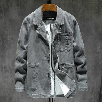 

Vogue of new fund of 2019 autumn more than casual jacket lapels handsome fashion denim jacket pocket