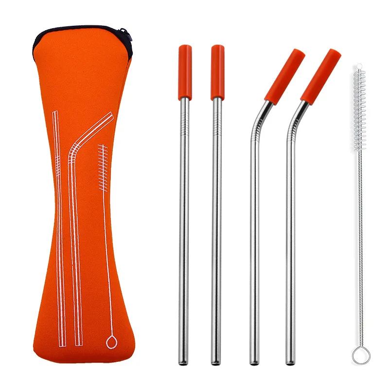 

6Pcs/set Reusable Stainless Steel Straws Straight Bent Drinking Straws with Silicone Tips for Hot Cold Beverage Drink Bar Tools