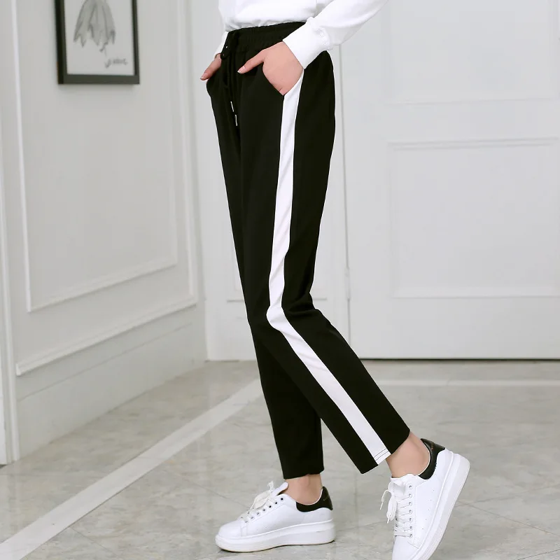 

2018 Spring and summer Women Casual Sweatpants black White Striped Printed Side Pant Ladies Loose Trousers Joggers Sweat Pants