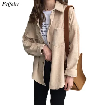 

Blouses Spring Autumn new Women Shirt Fashion Retro Cotton Corduroy Long Sleeve Loose thin Cardigan Casual Solid Color Shirts
