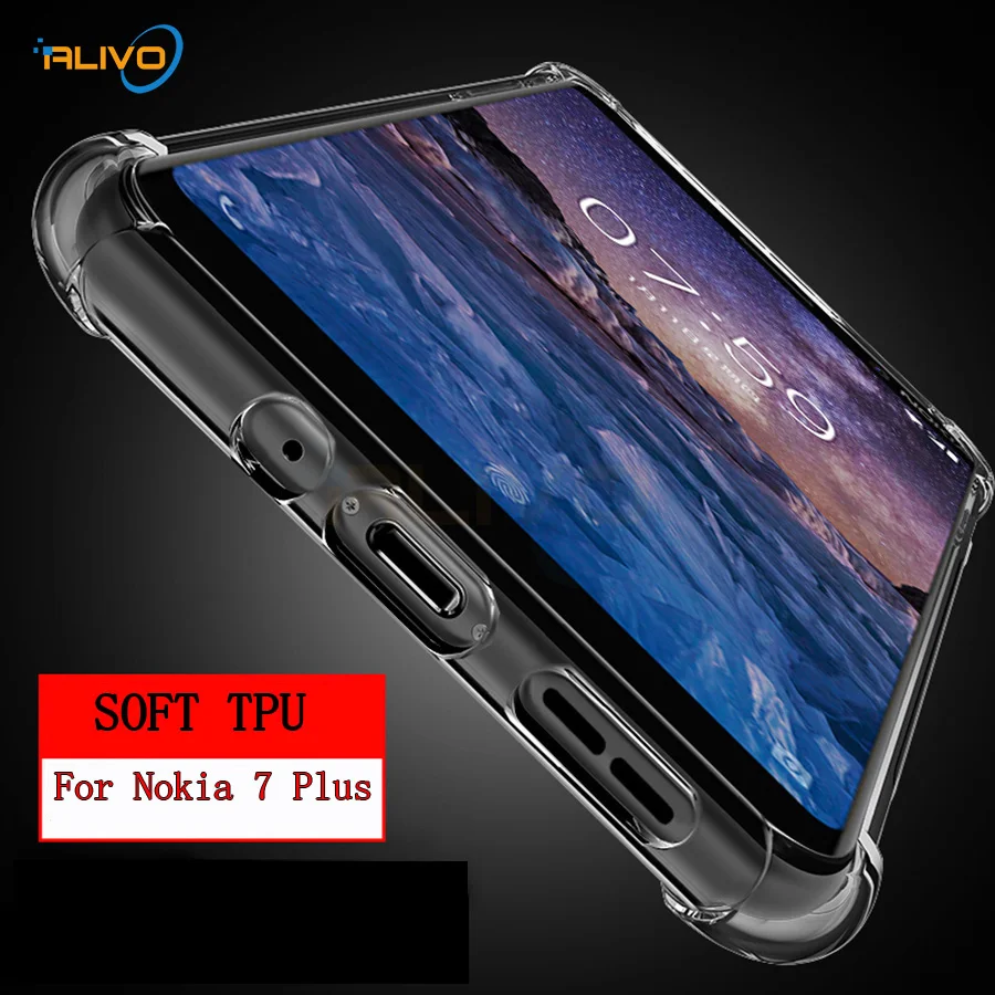 Для Nokia 7 Plus Прозрачный ударопрочный силиконовый чехол Назад Полный Чехол для TA-1046