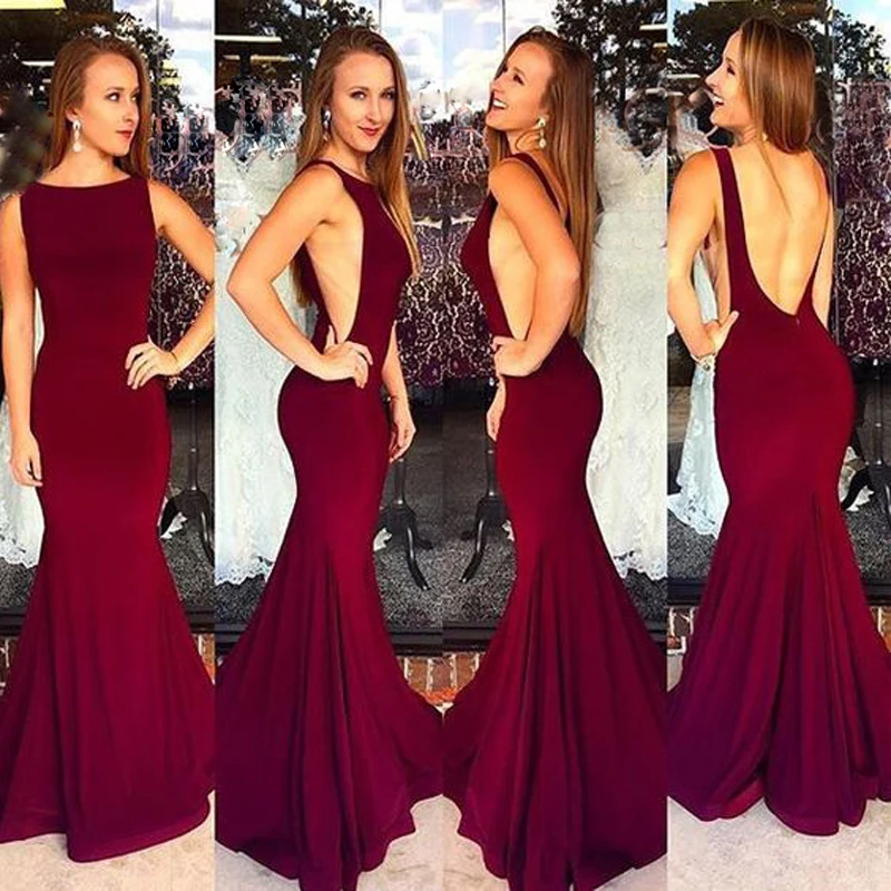 

Sexy Mermaid Navy Evening Dresses Burgundy 2018 Backless Evening Gowns Women Prom Dresses Formal Evening Dress robe de soiree