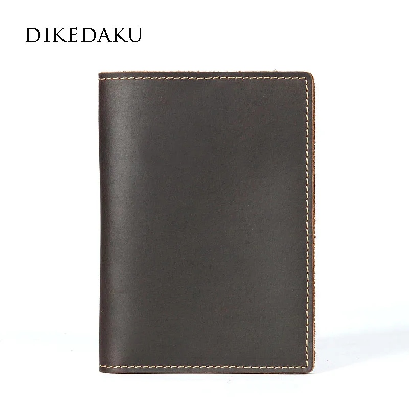 DIKEDAKU New Genuine Leather Passport Cover Men Solid Vintage Travel